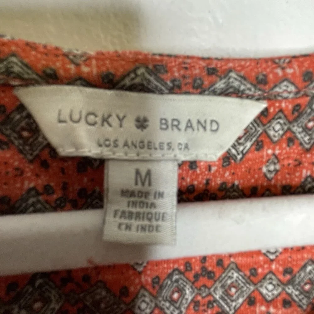 Lucky Brand Boho Top M Sleeveless V-Neck Cord Western Southwestern Tribal Orange - Picture 7 of 10